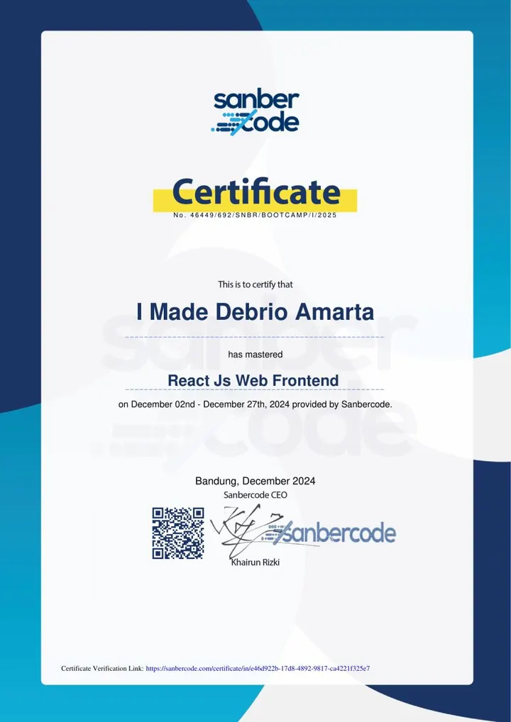 React JS certificate, Sanbercode