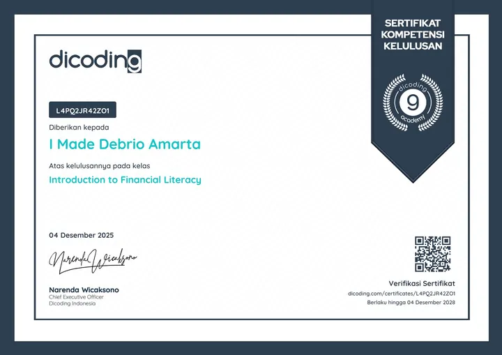 Financial Literacy certificate, Dicoding Academy