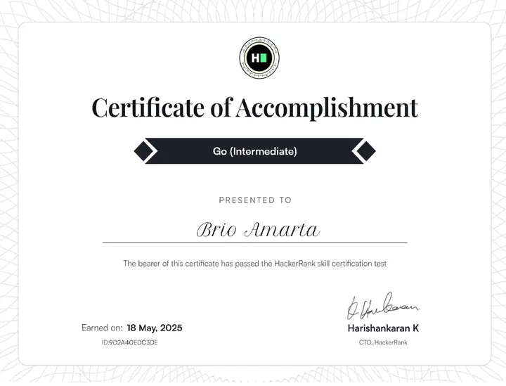 Go (Intermediate) certificate, HackerRank