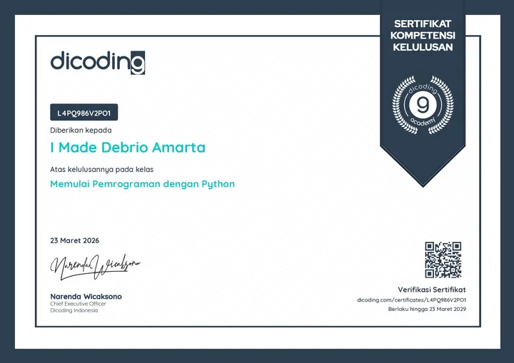 Getting Started with Python certificate, Dicoding Academy